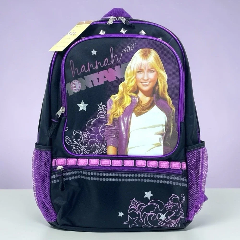 NEW W TAGS Disney Hannah Montana Backpack Girls Black‎ Purple Studded School Bag